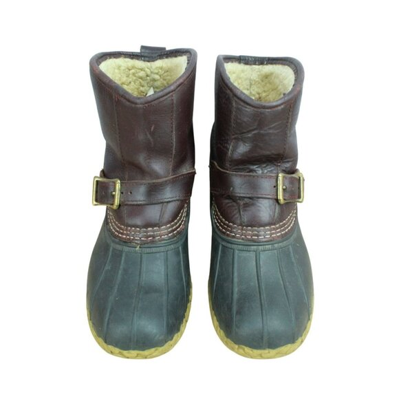LL Bean Lounger Brown Leather Shearling Lined Ankle Duck Boots Size 9 M - Picture 5 of 10